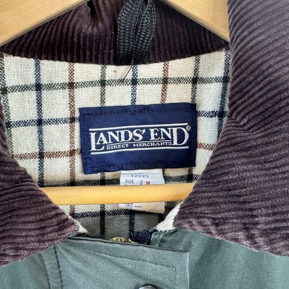 Lands‎ End Womens Waxed Barn Jacket Green Plaid Lined Corduroy Collar Medium - Picture 4 of 15